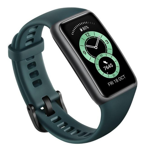 Imagen 3 de 4 de Huawei Band 6 1.47" caja de polímero dark gray, malla forest green de silicona FRA-B19
