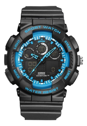 Relógio Masculino Esportivo Weide Preto Azul Wa3j8003