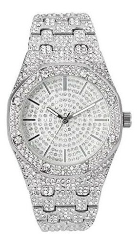 Reloj De Ra Para Hom Silver Iced Out Octagonal Wristwatch Fo