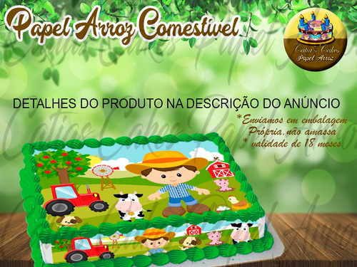 Papel Arroz E Faixas Para Bolo Comestível Menino Fazendinha