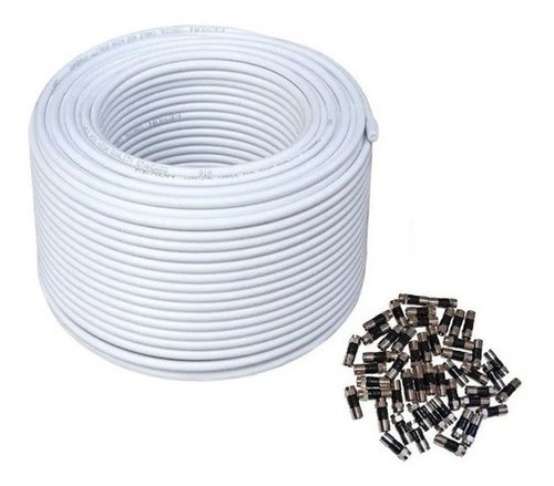 Cable Rg6 100 Metros Blanco + 50 Conectores Tipo F