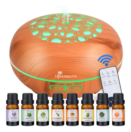 Difusor De Aceite Esencial De 550 Ml , Madera, Con Luces Led