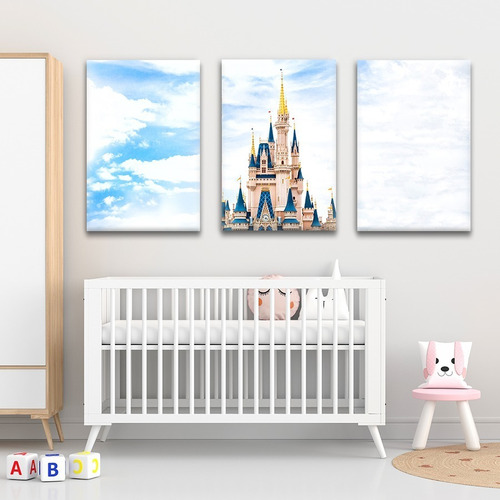 Cuadro Tríptico Decorativo Moderno 100x45cm Disney Castle P