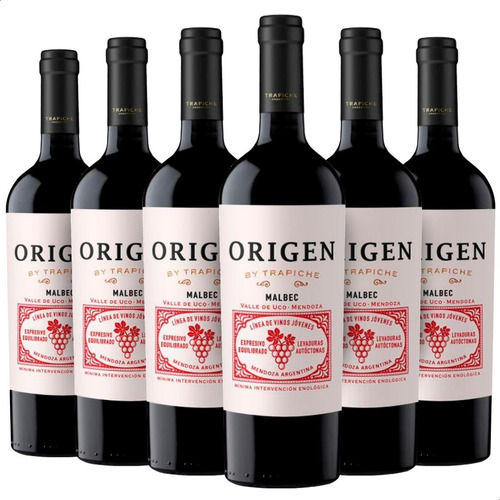 Vino Tinto Trapiche Origen Malbec Botella - Pack X6 Unidades