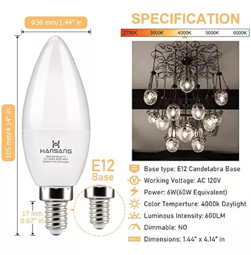 E12 Candelabro Bombillas Led 4000k Luz Diurna Ventilador De