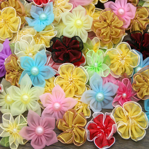 100 Aplique Flor Organza S Para Coser Margarita Proyecto