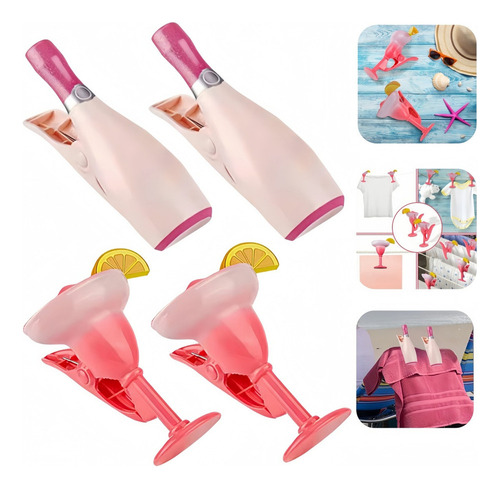 4 Clips De Playa Decorativos Con Forma De Botella