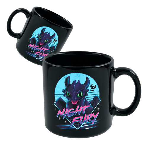Taza Cerámica Chimuelo Furia Cómo Entrenar A Tu Dragón 325ml Negro Furia Nocturna