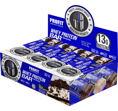 Whey Protein Bar Caixa C/ 12un (480g) Profit Labs Sabor Torta De Cookies And Cream