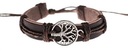 Bluerica Árbol De La Vida En Pulsera De Cuero Y Cordón Marró