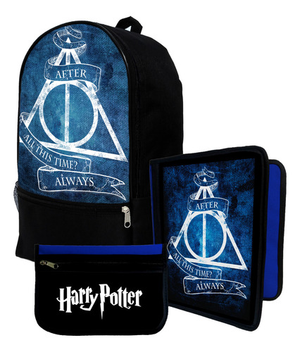 Mochila+ Funda Carpeta+ Cartu De Harry Potter Reliquias #289