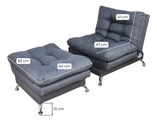 Sillón Con Taburete Futon Individual Sofa Cama Lino Hueso