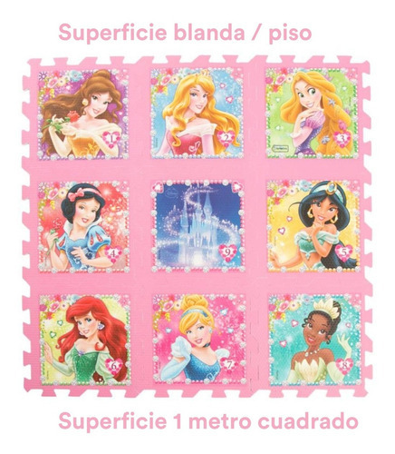 Piso Goma 1m2 Alfombra Encastrable Antigolpes Bebe Infantil Color Princesa Disney