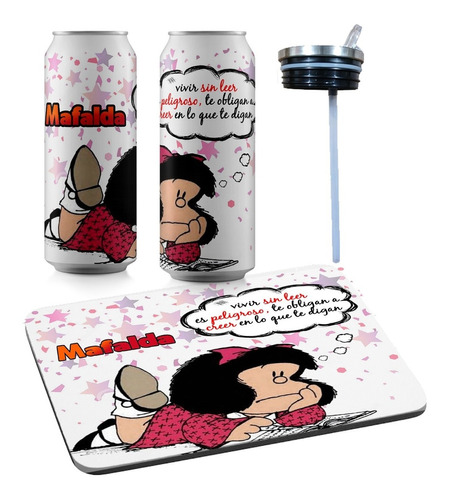 Paquete De Mouse Pad Y Termo Lata De Mafalda Leer