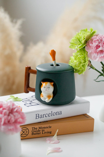 Taza De Café De Cerámica Con Tapa Y Cuchara A Juego, Tazamcd