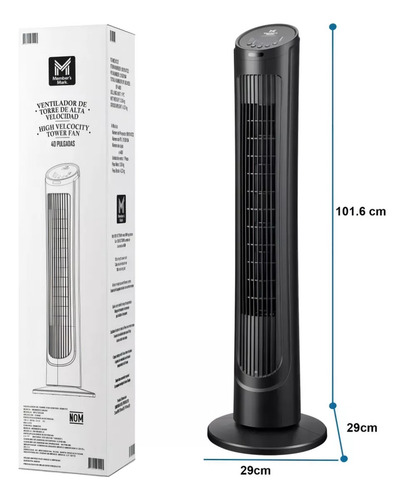 Ventilador De Torre 40 Pulgadas 4 Velocidades Con Control R 1.016 M 60 Negro Negro Plástico