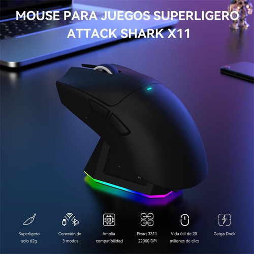 Mouse Inalámbrico Con Base De Carga Rgb, Mouse Gamer