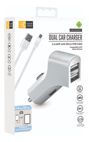 Imagen 3 de 3 de Cargador De Carro 2 Entradas Usb 2.4 Amp Con Cable Microusb
