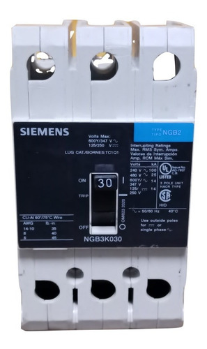 Interruptor Termomagnetico Siemens Ngb3k030 30a 3 Polo (Usado)