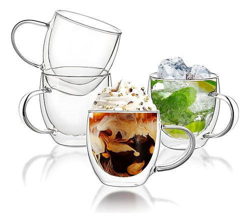 Pack 4 Tazas Doble Pared Vidrio 150ml Cafe Te Capuccino