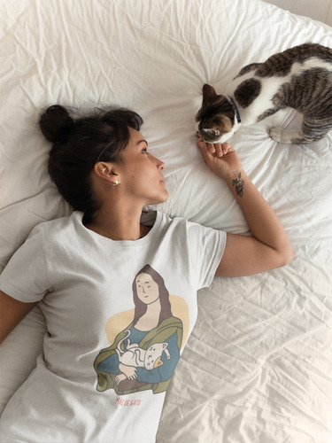 Imagem 3 de 4 de Camiseta Mãe De Gato - Unissex Branca