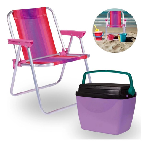 Caixa Termica Cooler 6 L Roxo + Cadeira Infantil Rosa