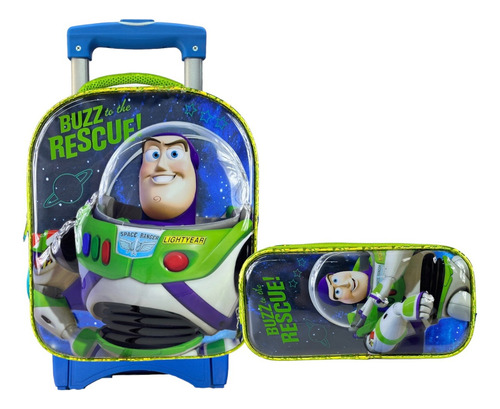 Kit Mochila Buzz Lightyear Ruedas Lapicera Original Kinder