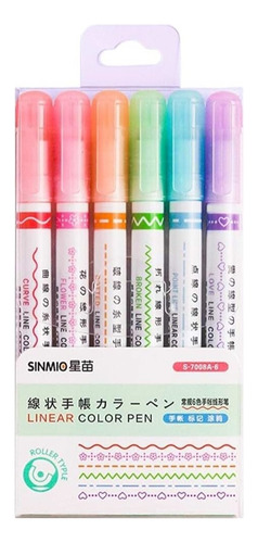 Canetas Coloridas Fine Carimbo Roller Papelaria Fofa 6unid