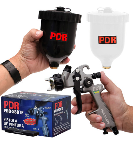 Pistola Pintura Bico 1.4mm Automotiva + Caneca Preta Extra Cor Cinza