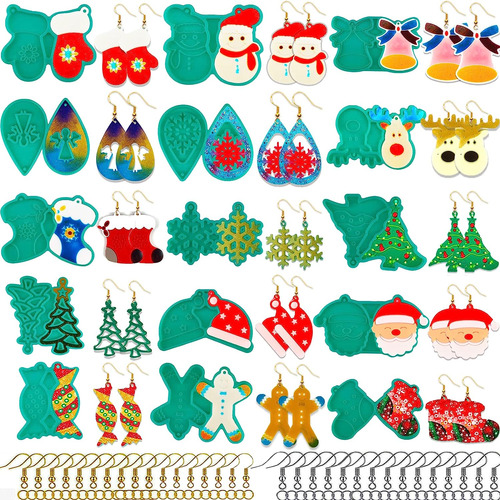 Moldes De Aretes  De Resina De Navidad 15 Pares