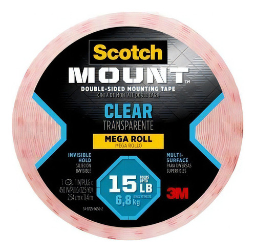 Cinta Montaje Transparente Scotch 25mm X11,4mts Doble Cara