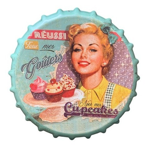 Cuadro Metálico Forma De Tapa Vintage Cupcakes  / Runn