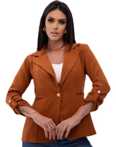 Blazer Feminino Fena Max Em Alfaiataria Manga 3/4 , #017