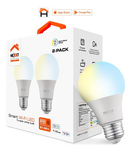 Nexxt Home 2 Unidades Smart Led Bulb Blanco Graduable 110v