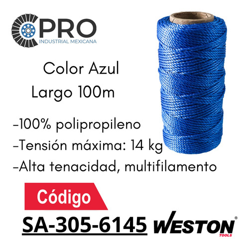 Hilo Para Albañil De Polipropileno Cal. 18 Azul Med 100m