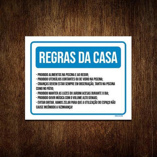 Kit 3 Placa Sinalização - Regras Da Casa Azul Piscina