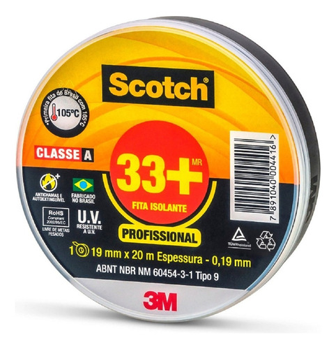 Fita Isolante 3m Scotch 33+ Rolo Com 20 Metros Sem Caixa