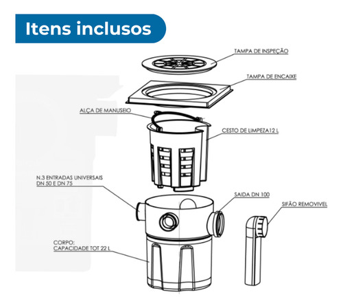 Caixa De Gordura 18 Litros Completa Com Tampa E Cesto 44cm Cor Preto