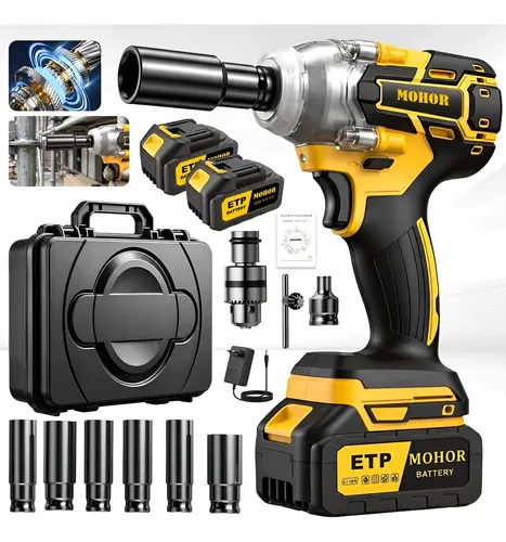 Chave De Impacto Mohor 800nm Brushless 48v 2bat Kit Completo Amarelo 127/220v 50 Hz/60 Hz
