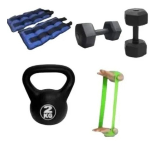 Kit Ejercicio Gym Mancuernas Tobi Pesas Bandas Pesa Rusa 2 K