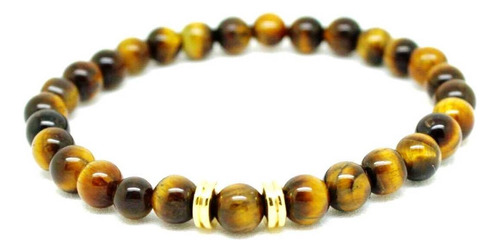 Pulseira Masculina Pedra 6mm Olho De Tigre Banho Ouro 18k M