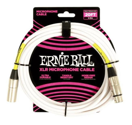 Cabo Xlr Xlr P/ Microfone 6mts Branco P06389 Ernie Ball