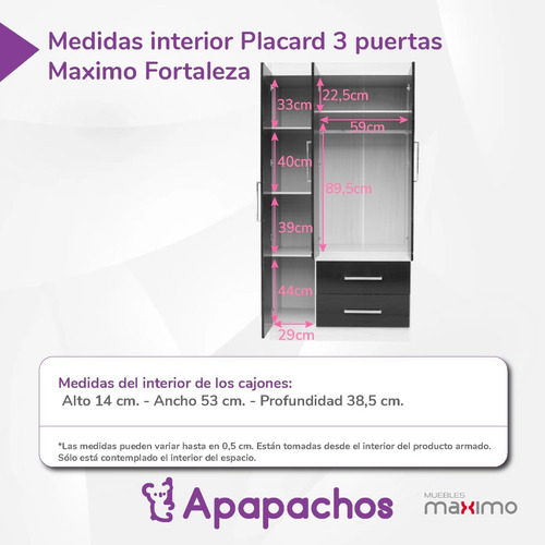 Ropero Placard Infantil Máximo 3 Puertas Con 2 Cajones Melamina Reforzado Color Dakota