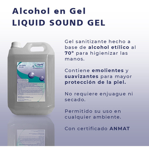 Imagen 2 de 4 de Alcohol En Gel X 5 Lts Con Anmat