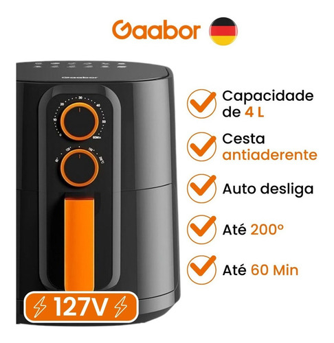 Fritadeira Elétrica Gaabor 4l Sem Óleo Air Fry 1400w 110v