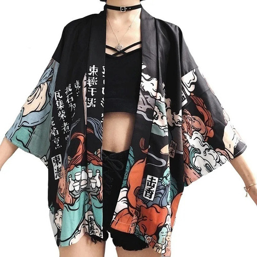 Kimono Abrigo Suelto Para Mujer Con Estampa