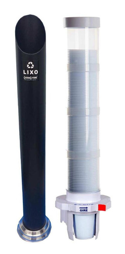 Kit Dispensador Água Ez-cup Alavanca + Lixeira Preto Copos