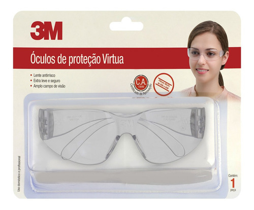 Óculos Virtua Ar 3m Transparente Anti Risco 