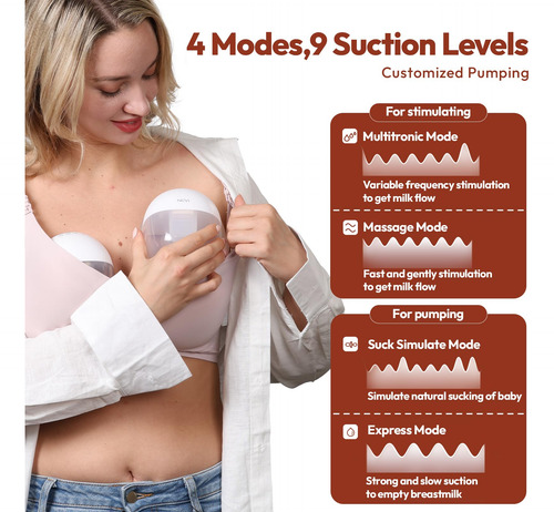 Extractor De Leche Manos Libres Recargable Con 9 Niveles Y L
