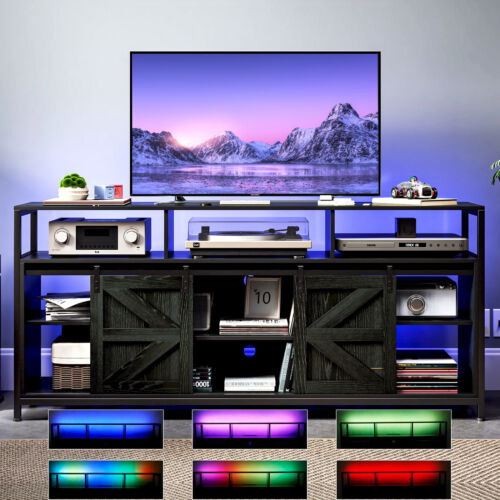 Tc-homeny Black Tv Stand With Rgb Led Light App & Remote Nnh